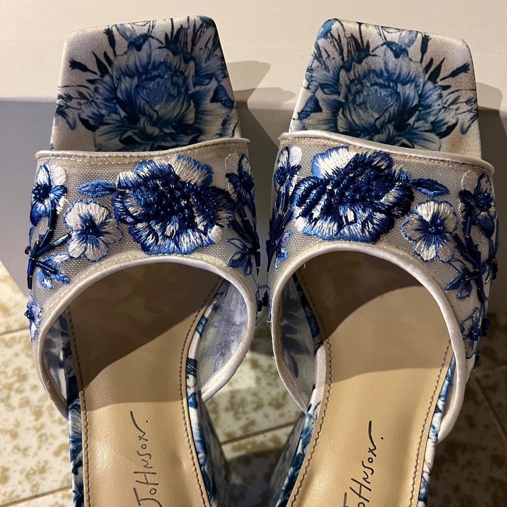 Betsey Johnson Roo Blue Floral Heels